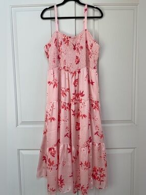 Lane Bryant Sleeveless Smocked Adjustable Straps Shiny Lined Tiered Maxi Dress